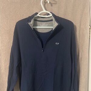 Vineyard Vines Navy Crewneck with Contrast Gray Trim